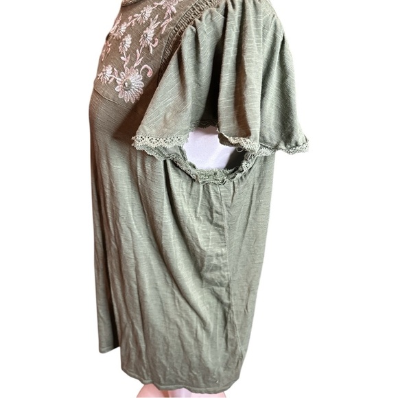 Vintage Slub Embroidered Flutter Sleeve Top - Picture 4 of 6